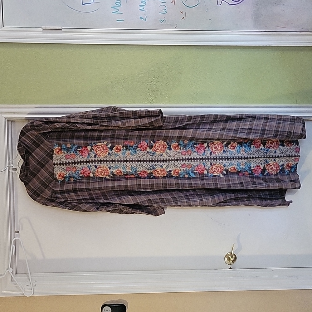 Andree Brown Plaid Maxi with Floral Embroidered Panel
